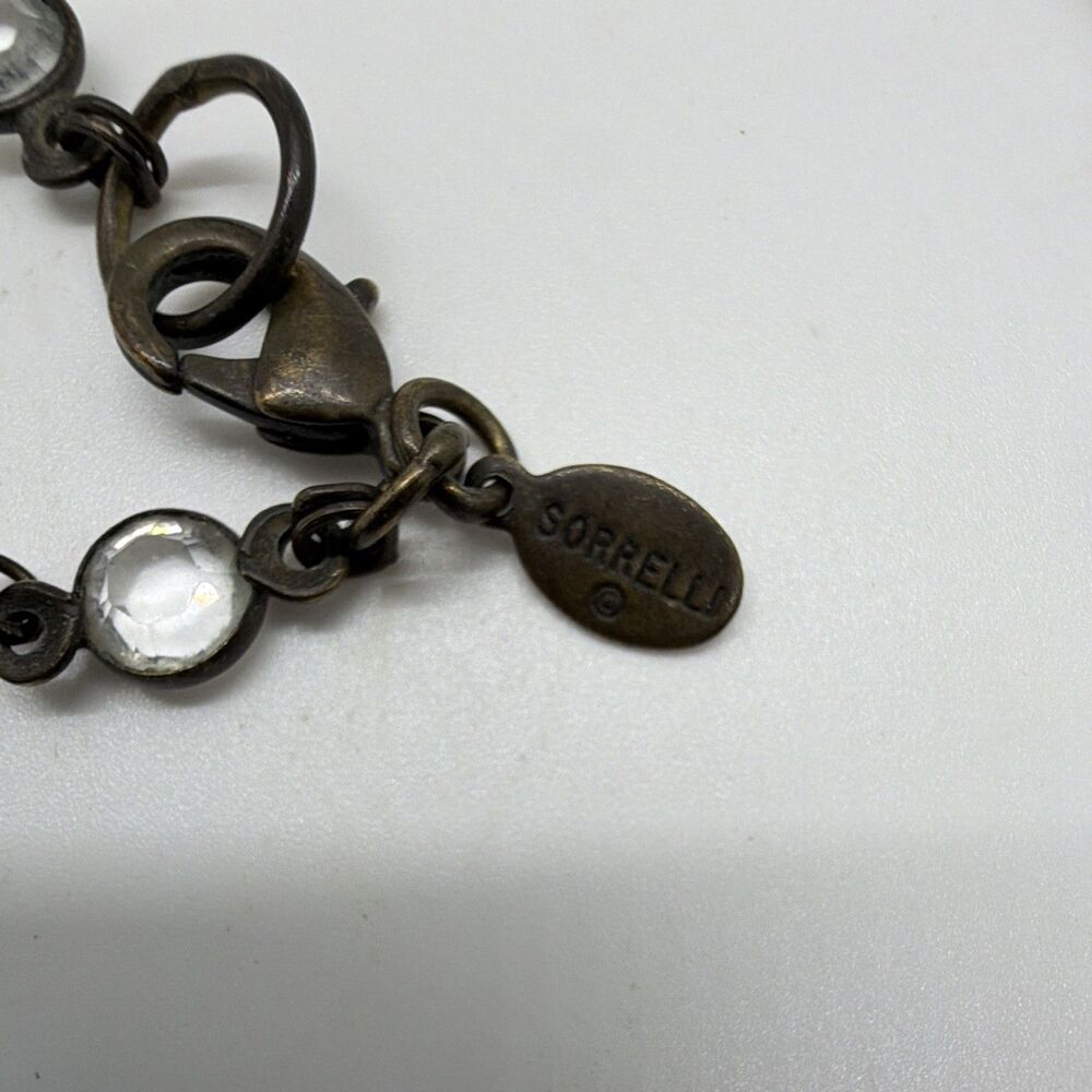 Signed Sorrelli Antiqued Brass Flower Station Necklace Clear & AB Crystals - Picture 4 of 4